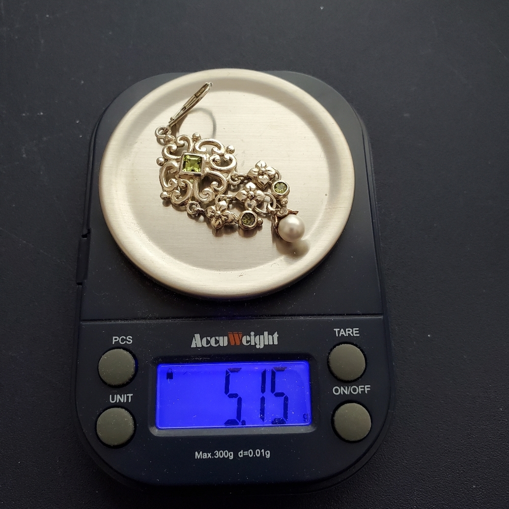 Sterling Silver Chandelier Earrings with Peridots and Pearls - Picture 16 of 16